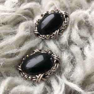 Onyx Marcasite Cabochon vintage 925 sterling barbed wire goth earrings (E17)